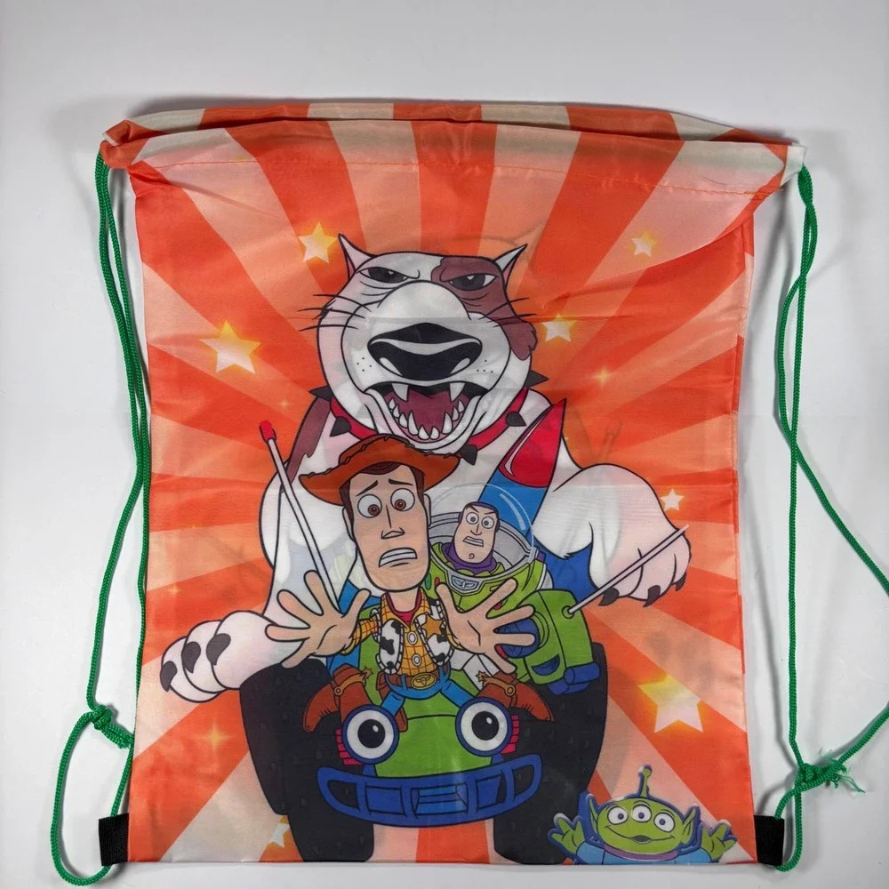 Toy Story Drawstring Backpack Woody Buzz‎ Alien Rocket Dog Orange Sunburst